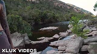 I fucked my hot college roommate Dora Aventureira on the trail, full creampie in sheer red!