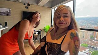 POV Threesome With Busty Latina MILFs Licking And Fucking Wildly