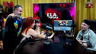 binho ted devours pink teen pussy on podcast table while ruan watches stunned