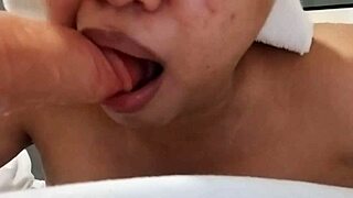 chubby asian bliss i mean watch this busty babe's uh daring dildo lick and suck