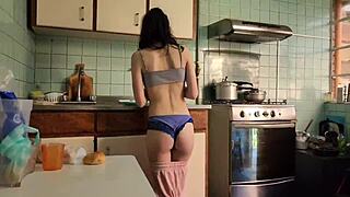 service guy's big cock tempts housewife in kitchen for sneaky ass pound