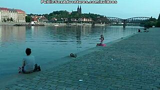 A skinny chick's tight holes get pounded in public park