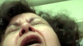 chubby old lady slides broomstick deep inside