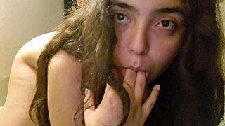 CUte LATINA PLAYS WITH HER HAIRY PUSSY FANTASIZING ABOUT NEIGHBOR'S COCK!