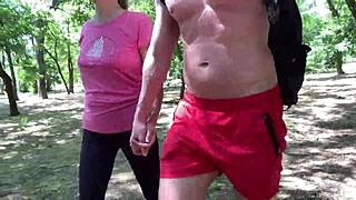 quick thong fuck and creampie in crowded summer park