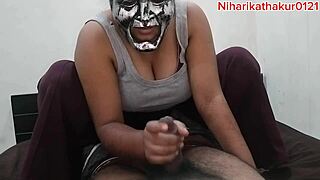 She dresses for halloween then bends for hairy pussy doggystyle pounding