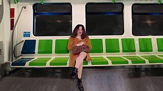 flashing my natural tits on train seduces husband's best friend into public fingering frenzy