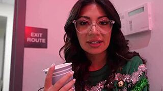 slutty coworker cami strella deepthroats my cock under desk at office christmas party pov
