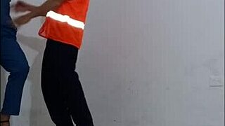 hospital janitor seduced by nurse slips on condom for standing hallway sex