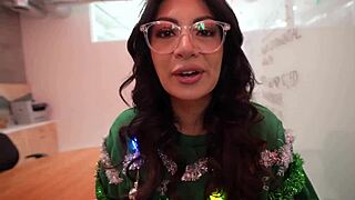 slutty coworker cami strella deepthroats my cock under desk at office christmas party pov