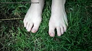 aus greek girl shows off her cute feet outdoors