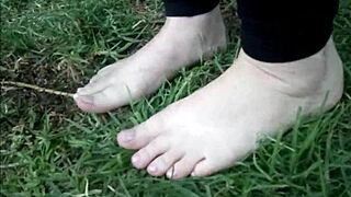 aus greek girl shows off her cute feet outdoors