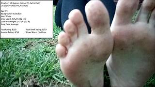 aus greek girl shows off her cute feet outdoors