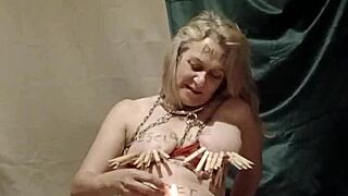oh fuck, watch this french slave's wild self-session with clamps, belt and total submission!