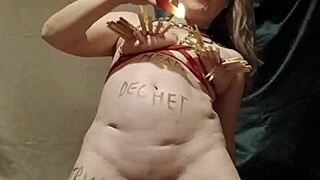 oh fuck, watch this french slave's wild self-session with clamps, belt and total submission!