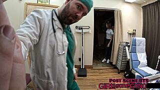 solana spreads shaved pussy wide for her first intense gyno exam backstage