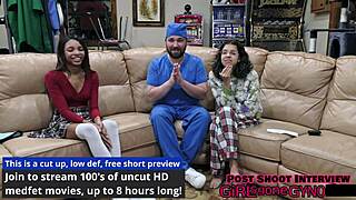 solana spreads shaved pussy wide for her first intense gyno exam backstage