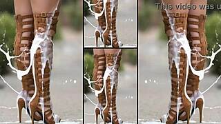 WOW HOT LEGS IN BOOTS N HEELS GETS MASSIVE CUMSHOTS FETISH LEG WORSHIP EXPLOSION!
