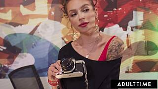 Adult Time coworkers' naughty Christmas vintage photoshoot escalates to lingerie orgy with double penetration riding monster cocks and face sitting