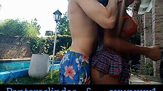 ayun xxx and panteras lindas flirt in the garden rubbing their sexy bodies close