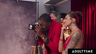 Adult Time coworkers' naughty Christmas vintage photoshoot escalates to lingerie orgy with double penetration riding monster cocks and face sitting