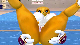 Renamon stretches her furry body in steamy NSFW workout rhythm