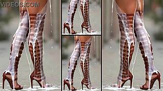 WOW HOT LEGS IN BOOTS N HEELS GETS MASSIVE CUMSHOTS FETISH LEG WORSHIP EXPLOSION!