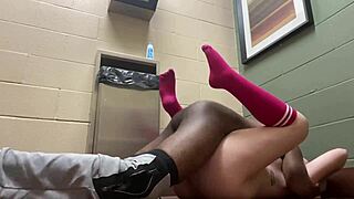 imagine sexy teen's toes curling from orgasm in public bathroom with big cock surprise.
