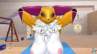 Renamon stretches her furry body in steamy NSFW workout rhythm