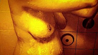 milf's wet nipples glisten in sexy slow mo shower massage, wanna join?