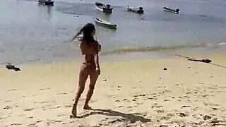 monika fox rocking pink bikini stars on beach looks fire