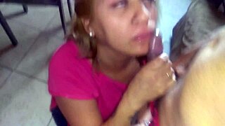 elizabeth liz nails a sloppy blowjob then smears warm milk all over her face