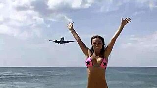monika fox rocking pink bikini stars on beach looks fire