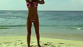 monika fox rocking pink bikini stars on beach looks fire