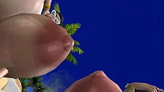 two lucky guys feast on plump bbw's huge hooters with titty fuck cowgirl and cumshots at beach party