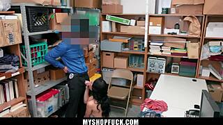 Young teen thief caught by LP officer fucked doggystyle in shop office