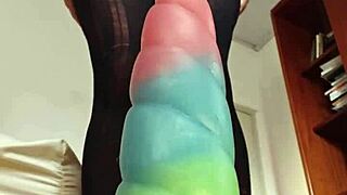 bad dragon dildo stretches hairy pussy close up wet delights babe rides monster cock toy hard 💦😈