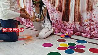 Indian bride priya sneaks rough wedding fuck roleplay with stepbrother during holi party homemade