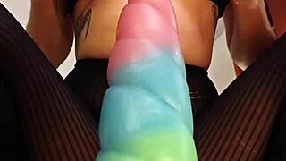 bad dragon dildo stretches hairy pussy close up wet delights babe rides monster cock toy hard 💦😈