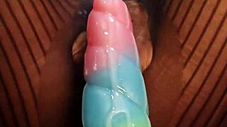 bad dragon dildo stretches hairy pussy close up wet delights babe rides monster cock toy hard 💦😈