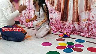 Indian bride priya sneaks rough wedding fuck roleplay with stepbrother during holi party homemade