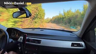 amateur couple enjoys spontaneous sex on car hood outdoors
