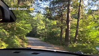 amateur couple enjoys spontaneous sex on car hood outdoors