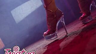 Aubree Valentine sensually fingers pussy in heels stockings and lingerie