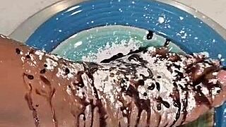 check out these sexy black feet covered in food play yum