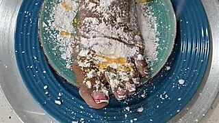 check out these sexy black feet covered in food play yum