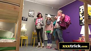 brazilian babe and french hottie tag team landlord's huge dick