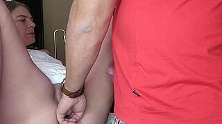 petite cute blonde babe's nipple slip turns into shaved pussy closeup pounding
