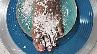 check out these sexy black feet covered in food play yum