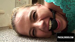 Bound Blonde Ivey Gagged Slapped with Hard Cock Then Face Fucked and Spanked